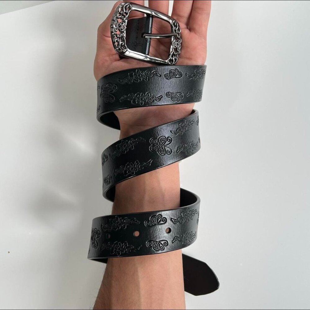 vintage style american western floral design black belt